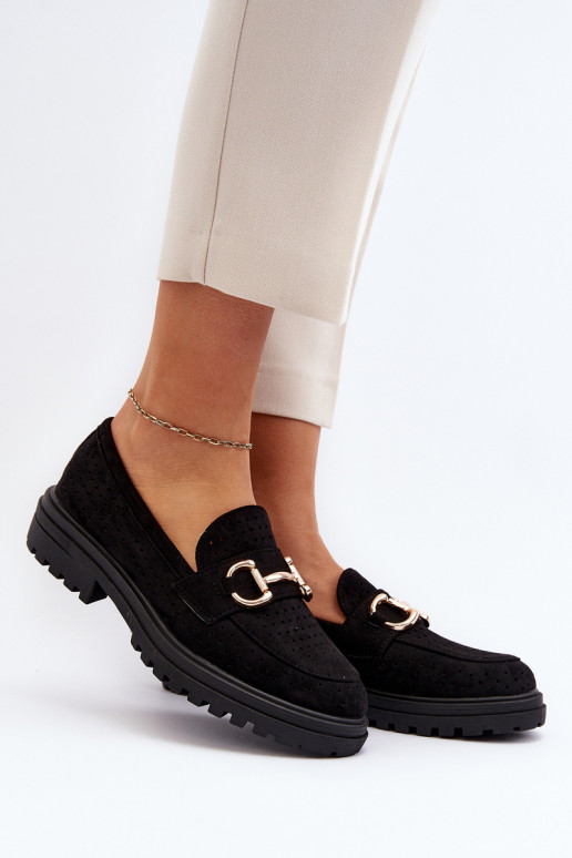 Mocasines de mujer calados con adornos en negro Talesse Mocasines de mujer calados con adornos en negro Talesse