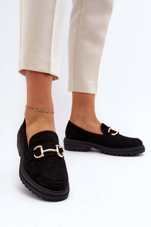 Mocasines de mujer calados con adornos en negro Talesse Mocasines de mujer calados con adornos en negro Talesse