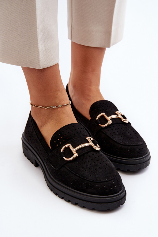 Mocasines de mujer calados con adornos en negro Talesse Mocasines de mujer calados con adornos en negro Talesse