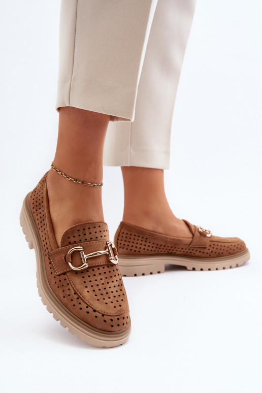 Mocasines de mujer calados con adornos en color marrón Talesse Mocasines de mujer calados con adornos en color marrón Talesse