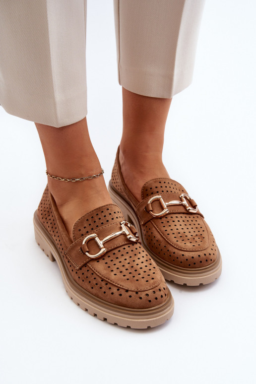 Mocasines de mujer calados con adornos en color marrón Talesse Mocasines de mujer calados con adornos en color marrón Talesse