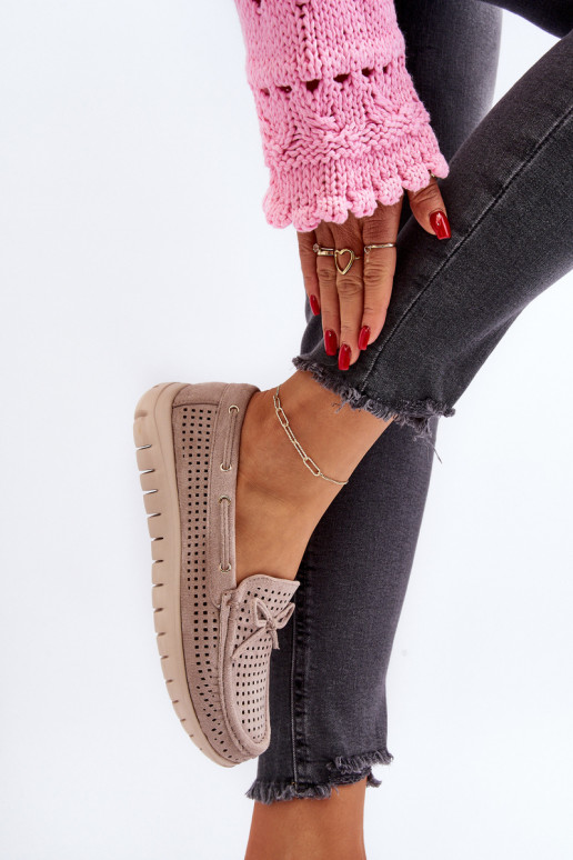 Mocasines de mujer con cintas en beige Reece Mocasines de mujer con cintas en beige Reece