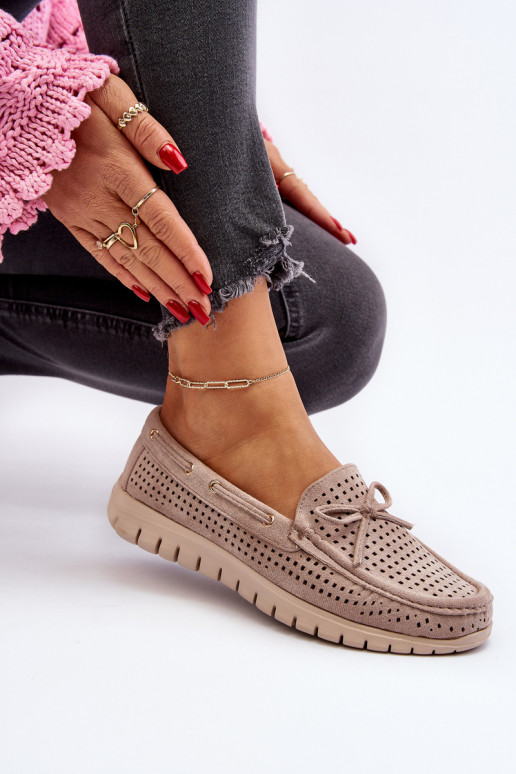 Mocasines de mujer con cintas en beige Reece Mocasines de mujer con cintas en beige Reece