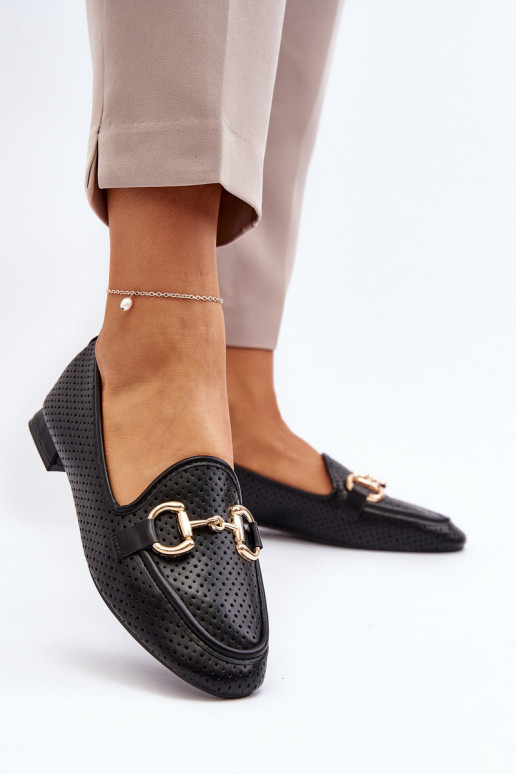 Mocasines de mujer con tacón ancho y adornos en negro Iluvana