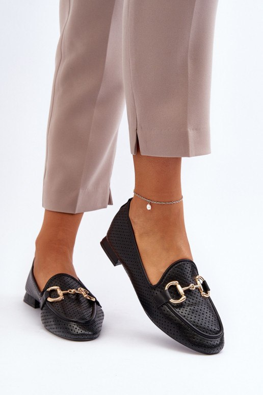 Mocasines de mujer con tacón ancho y adornos en negro Iluvana