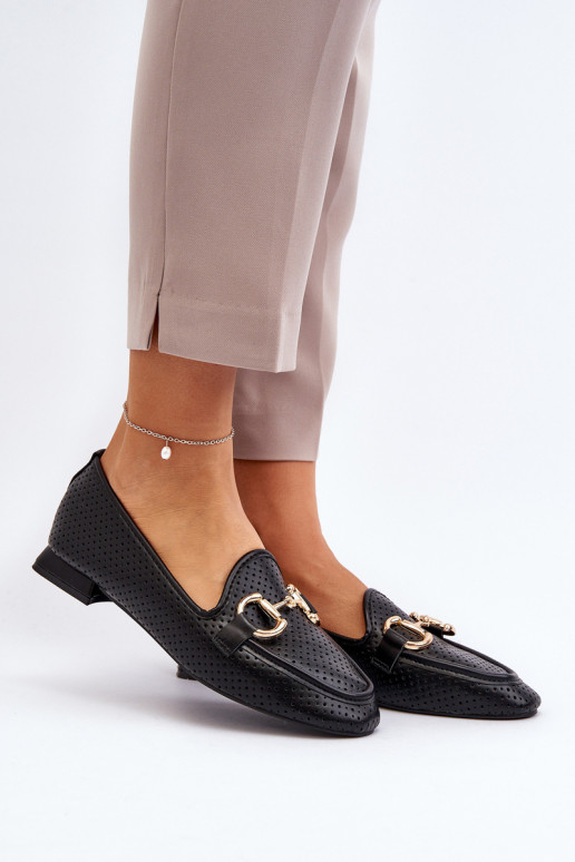 Mocasines de mujer con tacón ancho y adornos en negro Iluvana