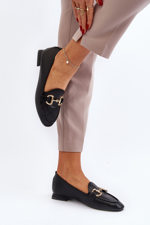 Mocasines de mujer con tacón ancho y adornos en negro Iluvana