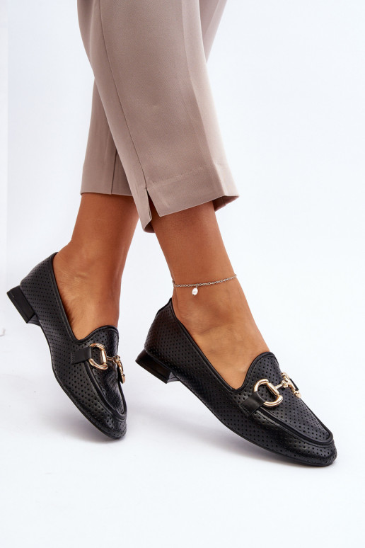 Mocasines de mujer con tacón ancho y adornos en negro Iluvana
