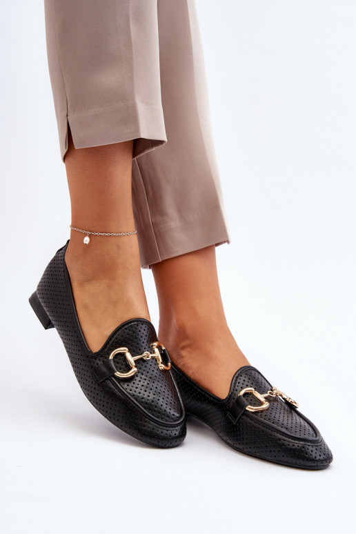 Mocasines de mujer con tacón ancho y adornos en negro Iluvana