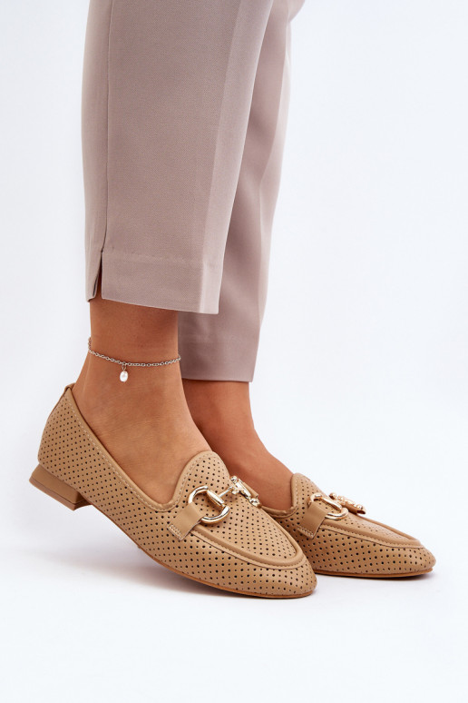 mocasines de mujer con tacón ancho con adornos en marrón Iluvana