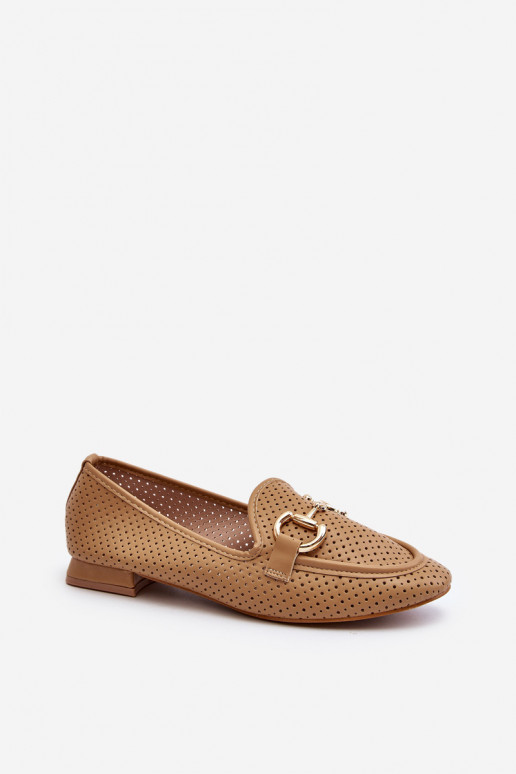 mocasines de mujer con tacón ancho con adornos en marrón Iluvana
