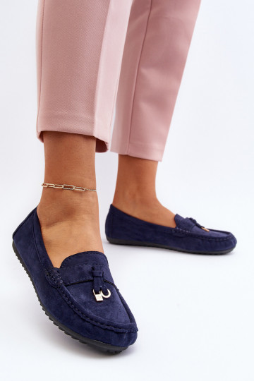 confeccionado en ante modelo Clásico Mocasines color azul oscuro Ontala
