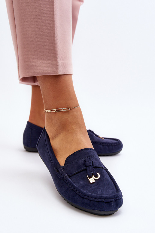 confeccionado en ante modelo Clásico Mocasines color azul oscuro Ontala