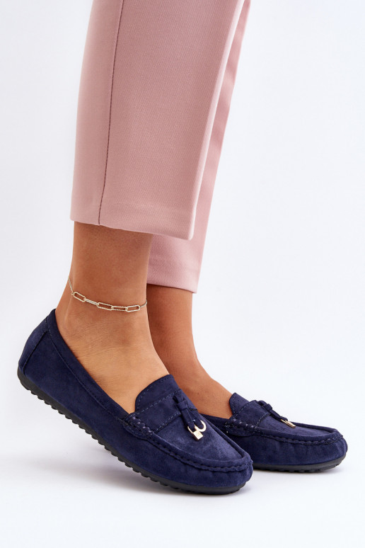 confeccionado en ante modelo Clásico Mocasines color azul oscuro Ontala