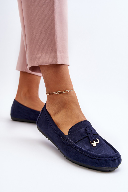confeccionado en ante modelo Clásico Mocasines color azul oscuro Ontala