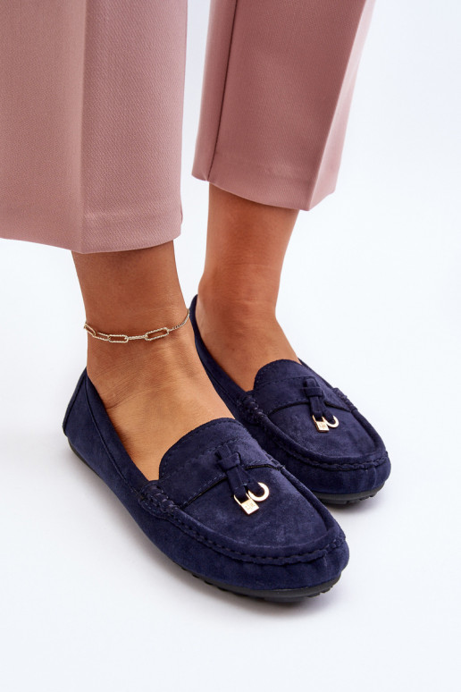 confeccionado en ante modelo Clásico Mocasines color azul oscuro Ontala