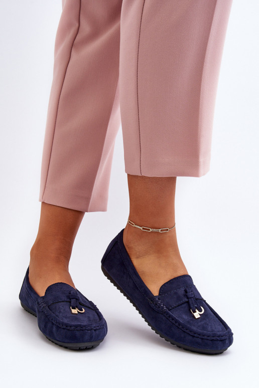confeccionado en ante modelo Clásico Mocasines color azul oscuro Ontala