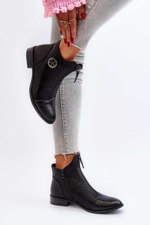 Botas de tacón ancho con cremalleras en negro Loratie Botas de tacón ancho con cremalleras en negro Loratie