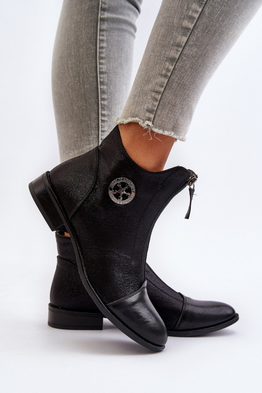 Botas de tacón ancho con cremalleras en negro Loratie Botas de tacón ancho con cremalleras en negro Loratie