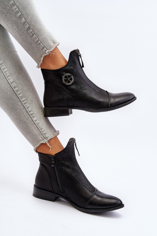 Botas de tacón ancho con cremalleras en negro Loratie Botas de tacón ancho con cremalleras en negro Loratie