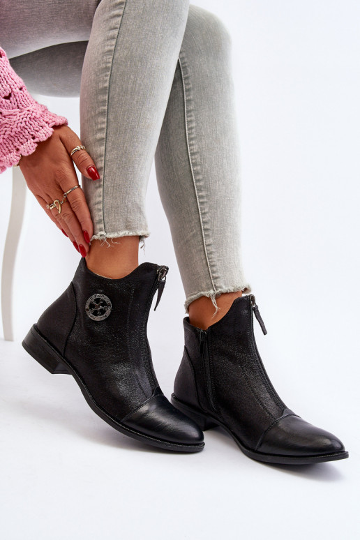 Botas de tacón ancho con cremalleras en negro Loratie Botas de tacón ancho con cremalleras en negro Loratie