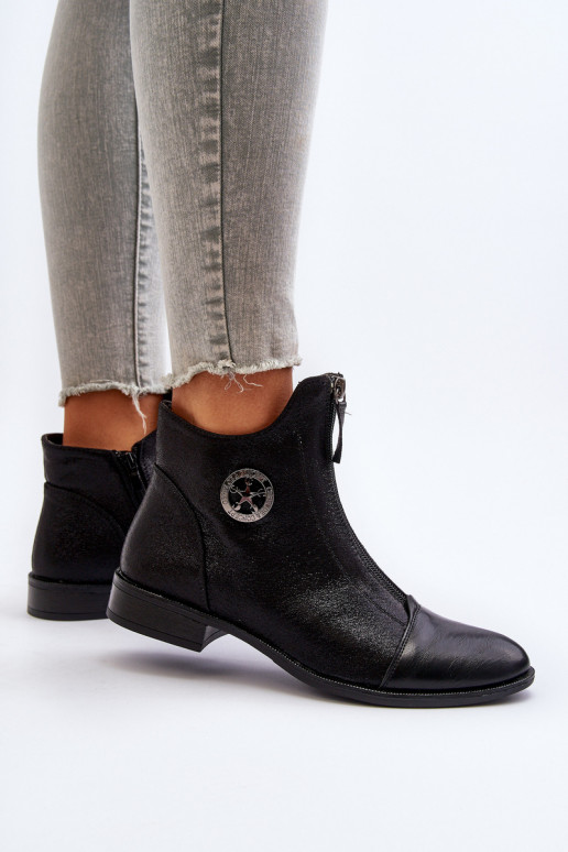 Botas de tacón ancho con cremalleras en negro Loratie Botas de tacón ancho con cremalleras en negro Loratie