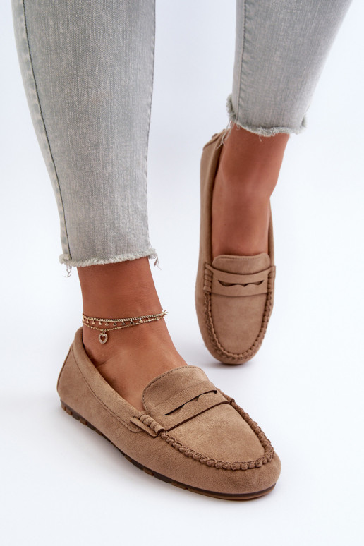 Mocasines de mujer modelo clásico confeccionados en ante beige Glimris