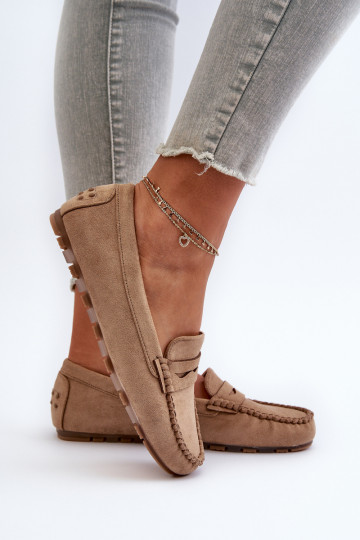 Mocasines de mujer modelo clásico confeccionados en ante beige Glimris 2