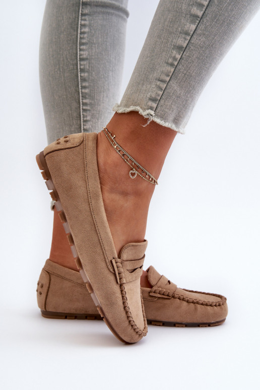 Mocasines de mujer modelo clásico confeccionados en ante beige Glimris