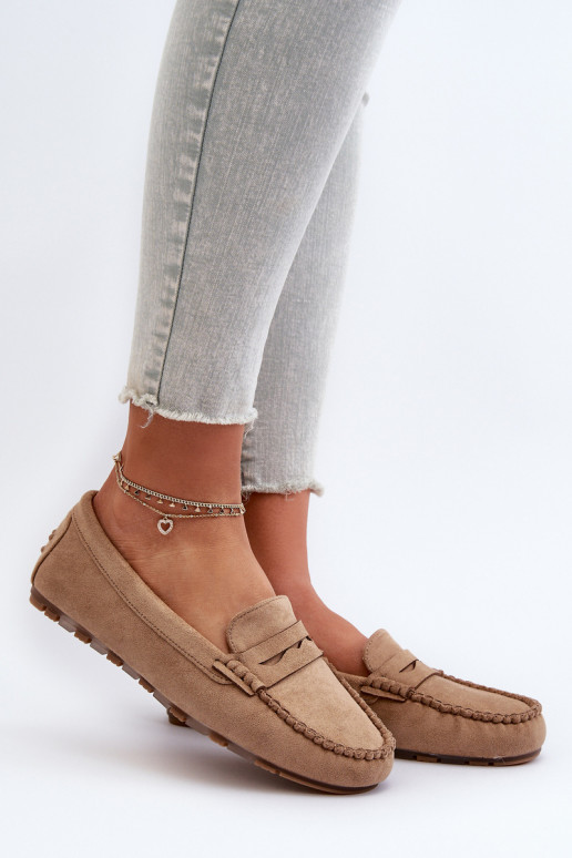 Mocasines de mujer modelo clásico confeccionados en ante beige Glimris