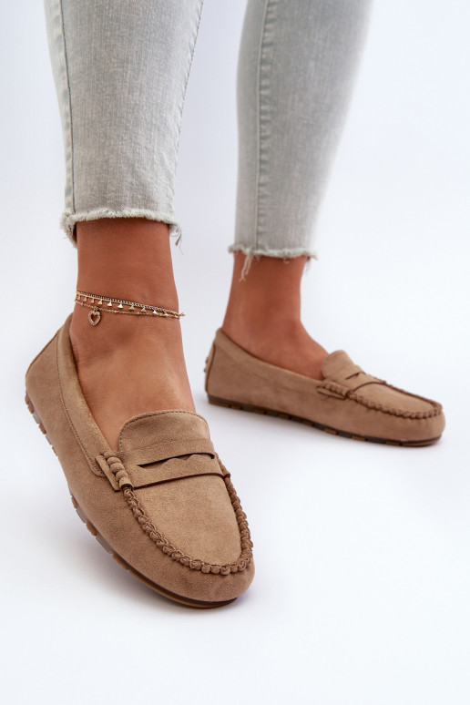 Mocasines de mujer modelo clásico confeccionados en ante beige Glimris