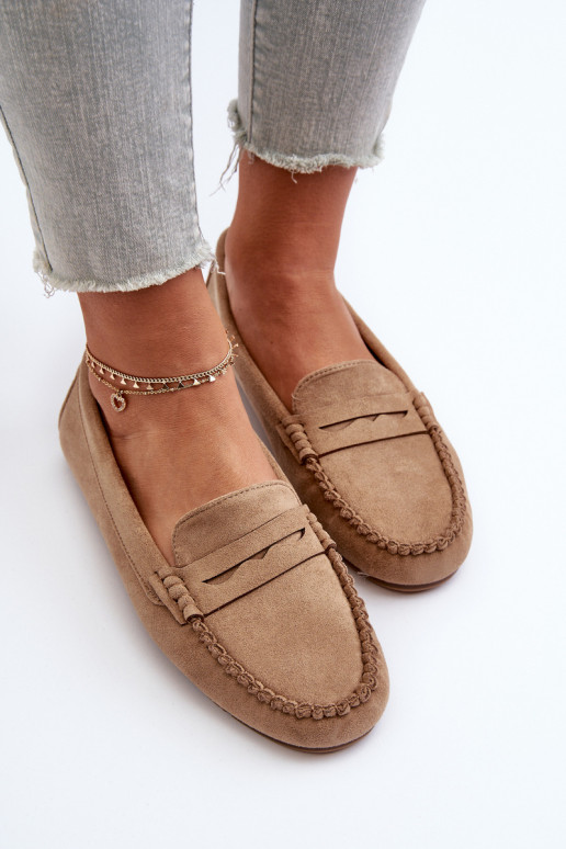 Mocasines de mujer modelo clásico confeccionados en ante beige Glimris