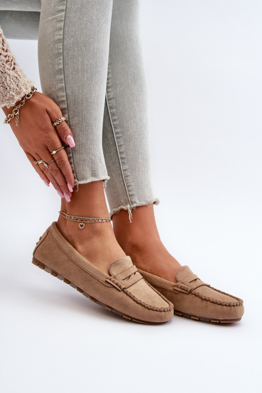Mocasines de mujer modelo clásico confeccionados en ante beige Glimris