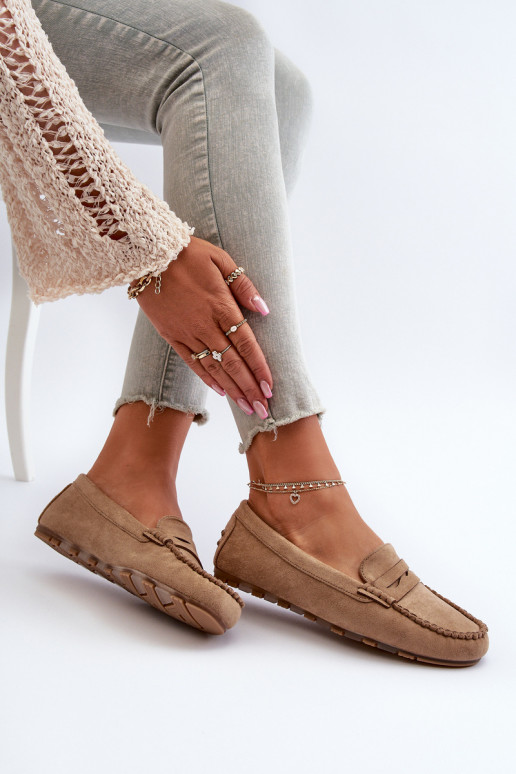 Mocasines de mujer modelo clásico confeccionados en ante beige Glimris