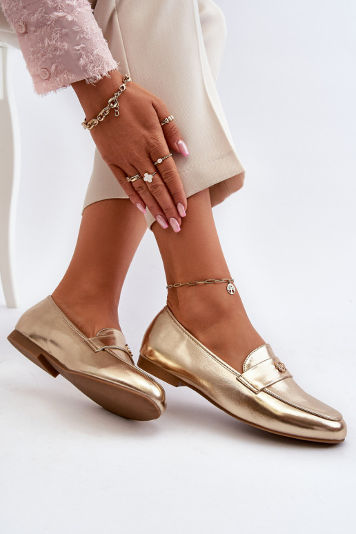 mocasines de mujer con tacón ancho en dorado Sylvaine mocasines de mujer con tacón ancho en dorado Sylvaine