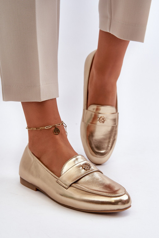 mocasines de mujer con tacón ancho en dorado Sylvaine