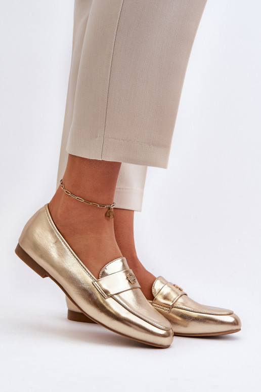 mocasines de mujer con tacón ancho en dorado Sylvaine mocasines de mujer con tacón ancho en dorado Sylvaine