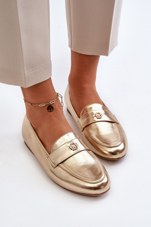 mocasines de mujer con tacón ancho en dorado Sylvaine mocasines de mujer con tacón ancho en dorado Sylvaine