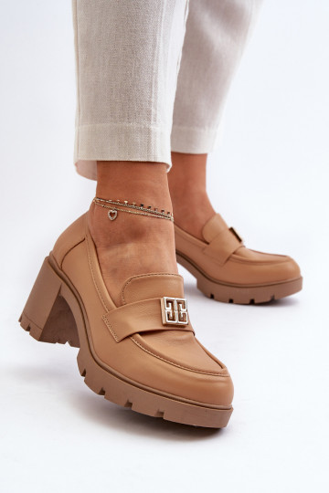 botas de tacón ancho con adornos en color marrón Ranunca