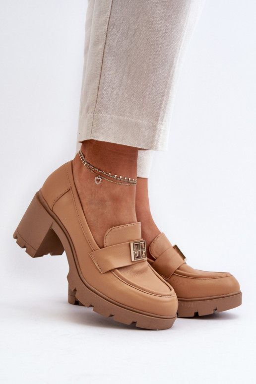 botas de tacón ancho con adornos en color marrón Ranunca