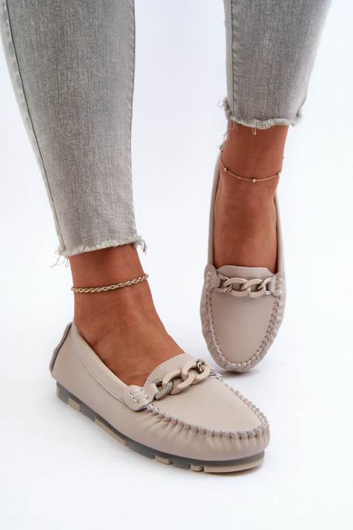mocasines de mujer con adornos color beige S.Barski LR339