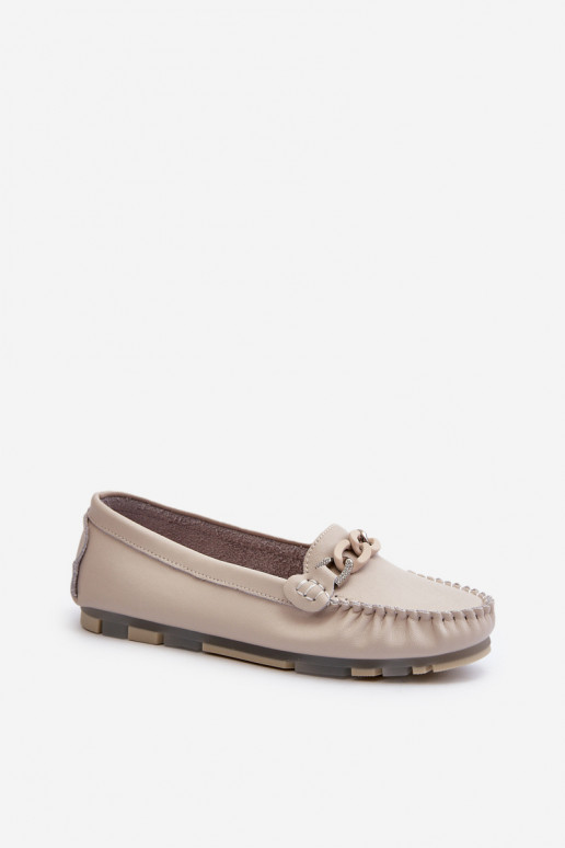 mocasines de mujer con adornos color beige S.Barski LR339