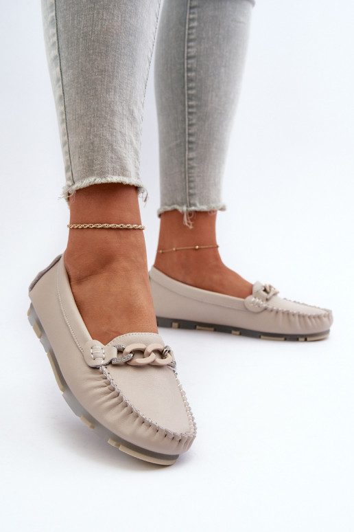 mocasines de mujer con adornos color beige S.Barski LR339