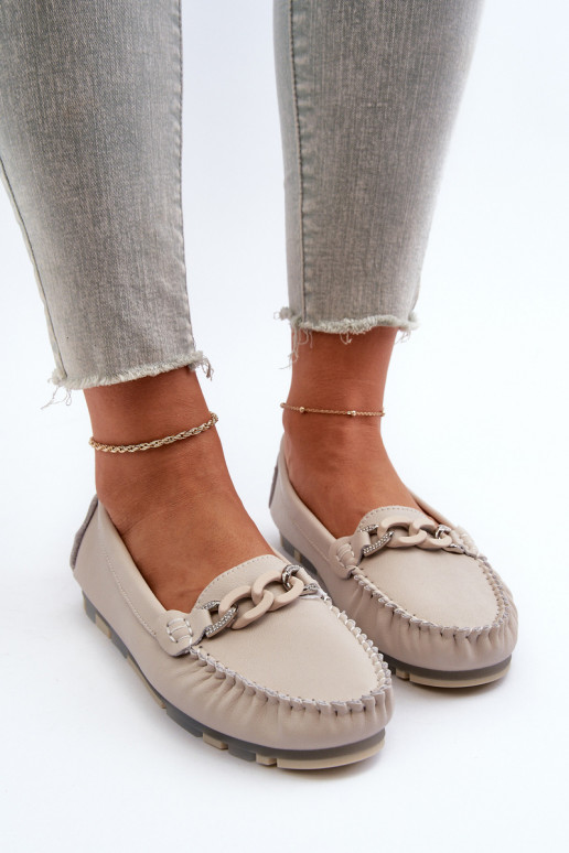 mocasines de mujer con adornos color beige S.Barski LR339