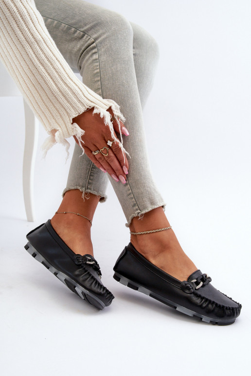 Mocasines de mujer con adornos en color negro S.Barski LR339