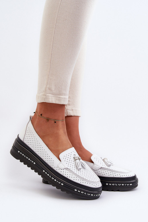Mocasines de mujer con suela chapada en oro en color blanco Assetnima