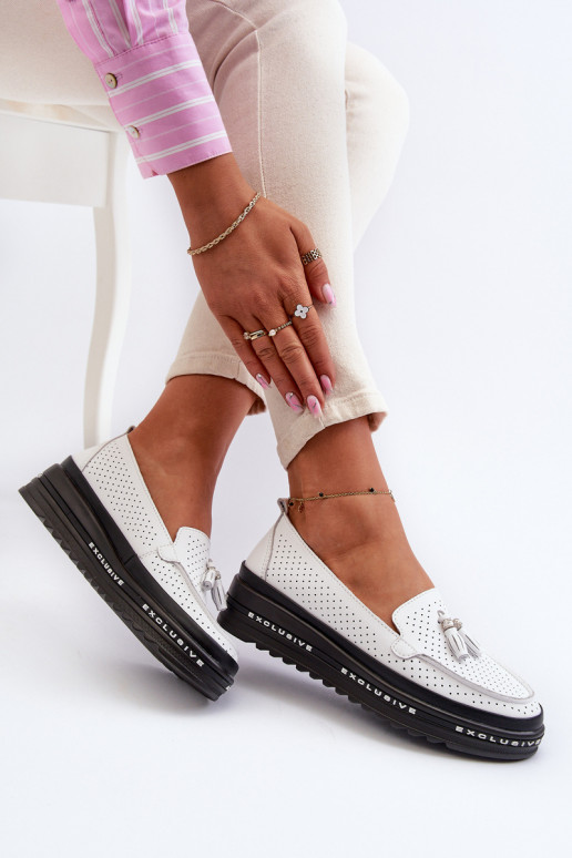 Mocasines de mujer con suela chapada en oro en color blanco Assetnima