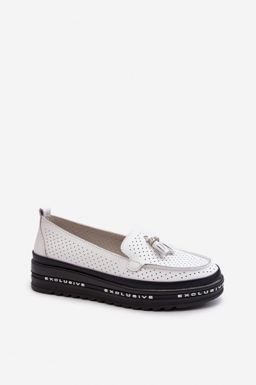 Mocasines de mujer con suela chapada en oro en color blanco Assetnima