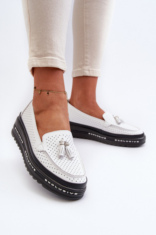 Mocasines de mujer con suela chapada en oro en color blanco Assetnima