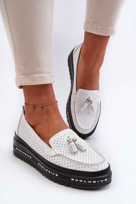 Mocasines de mujer con suela chapada en oro en color blanco Assetnima